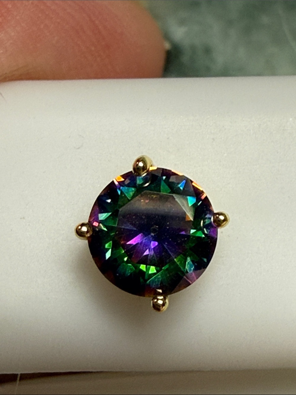 14k gold over 925 Sterling Silver Mystique Topaz STUNNING Round Stud Earrings